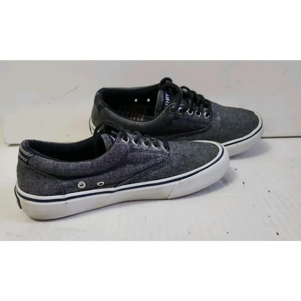 Sperry Top Sider Shoes Mens 5.5 Halyard Sneakers Gray Canvas Low Top STS22961